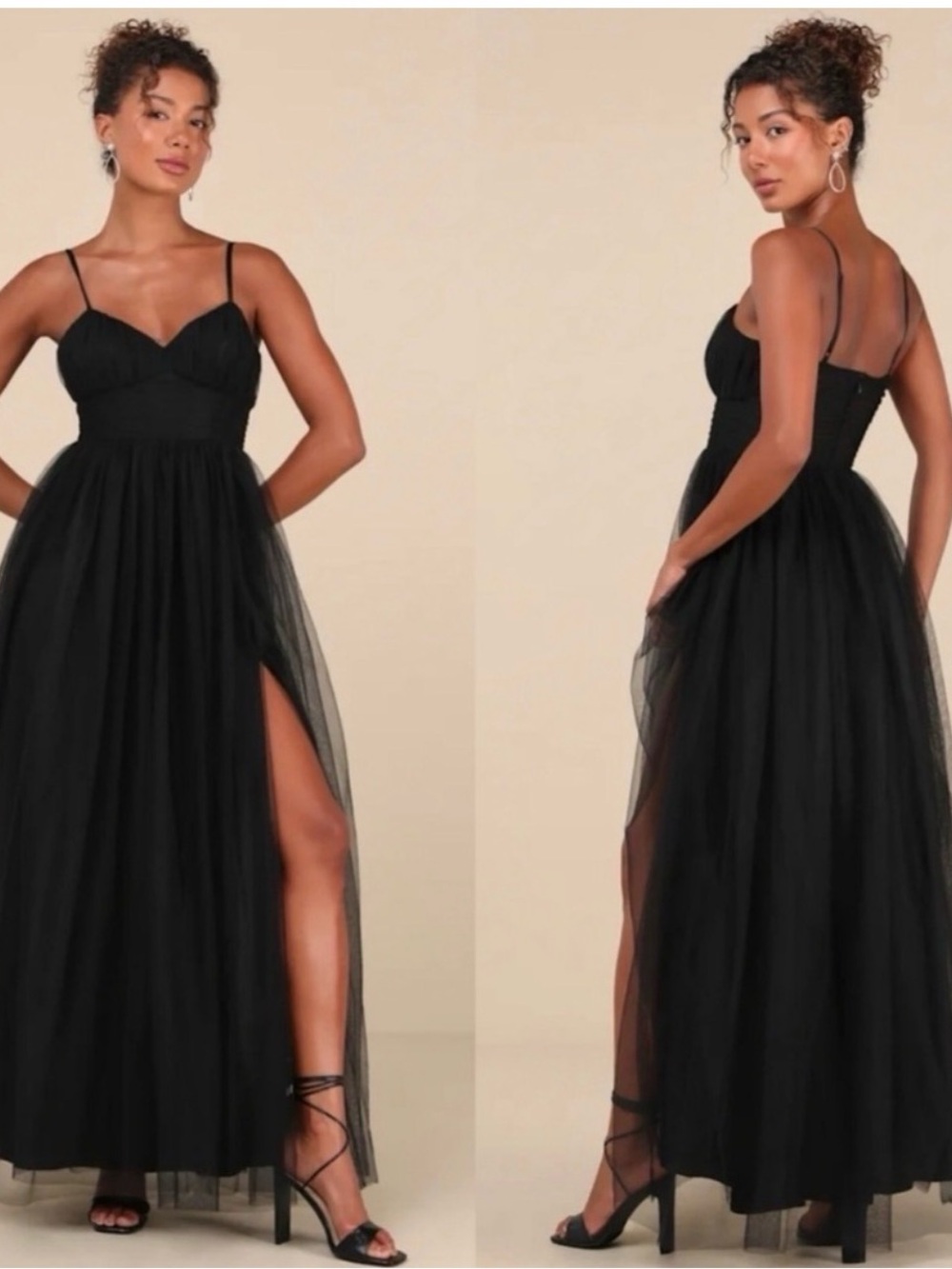 Lulu's Black Tulle Spaghetti Strap Maxi Dress